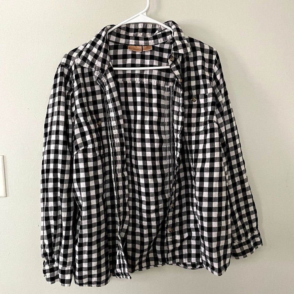 NorthCrest black and white checkered button down shirt cotton top comfortable
